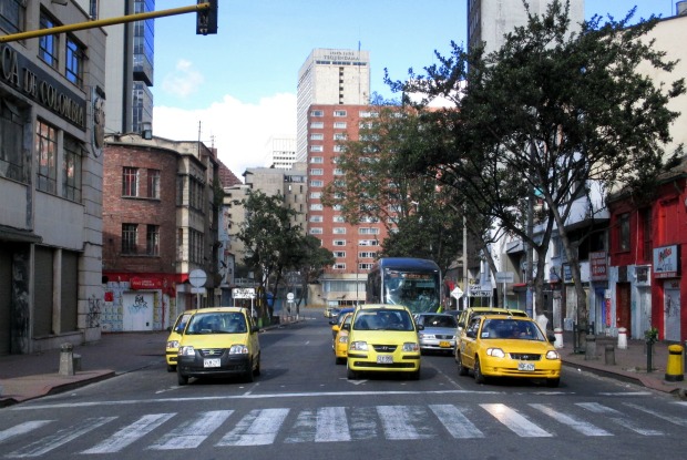 Catching a taxi in Bogota traffic